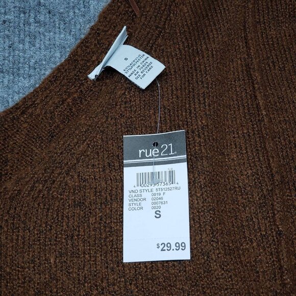 Rue21 Sweater Womens S Brown Long Sleeve Solid Minimalist V-Neck Pullover New - Picture 10 of 12